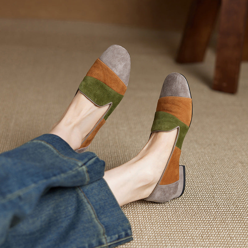 Women's Genuine Matte Color Matching Slip-on Suede Soft Bottom Women's Fashion Shoes