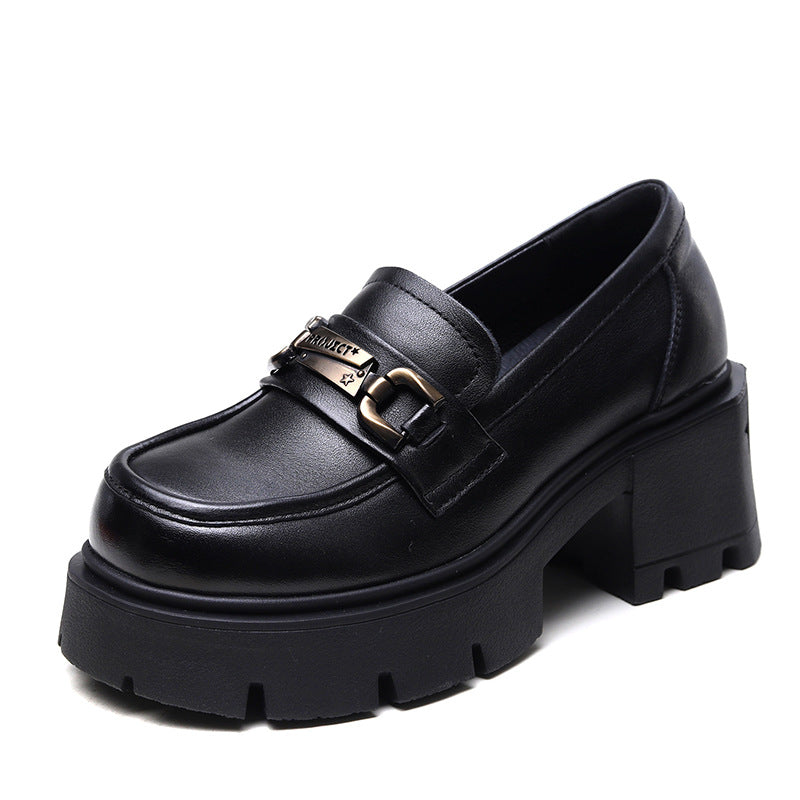 Women's First Layer Cowhide Retro British Style Autumn Platform Versatile Single-layer Loafers