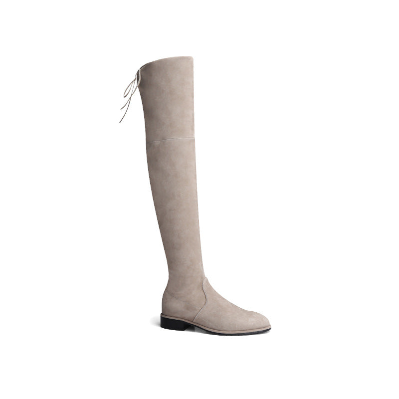 Women's Fleece-lined Tall Knight Chunky Stretch Over Women's Leather Boots