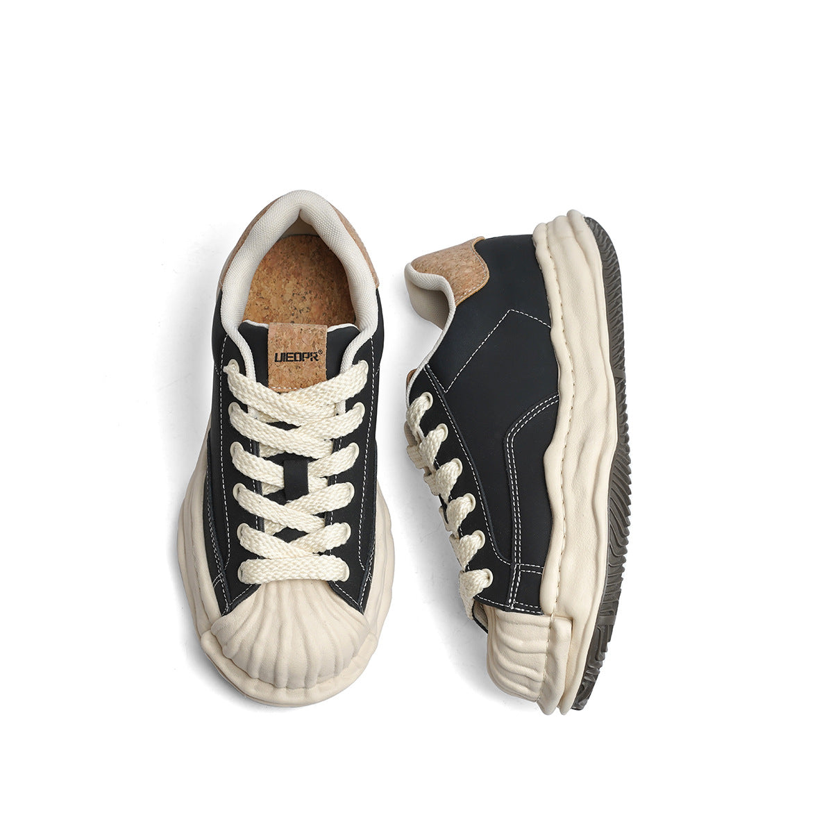 Women's & Men's Shell Toe Dissoed Niche Patchwork Retro White Thick Sole Height Sneakers