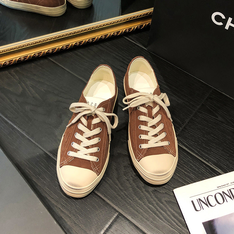 Selected Round Toe Vintage Distressed Little Dirty Thick-soled Matte Sneakers