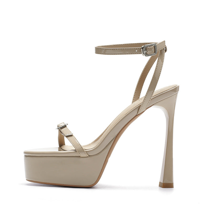 Women's Sexy Strap Stiletto Buckle Black Round Heels