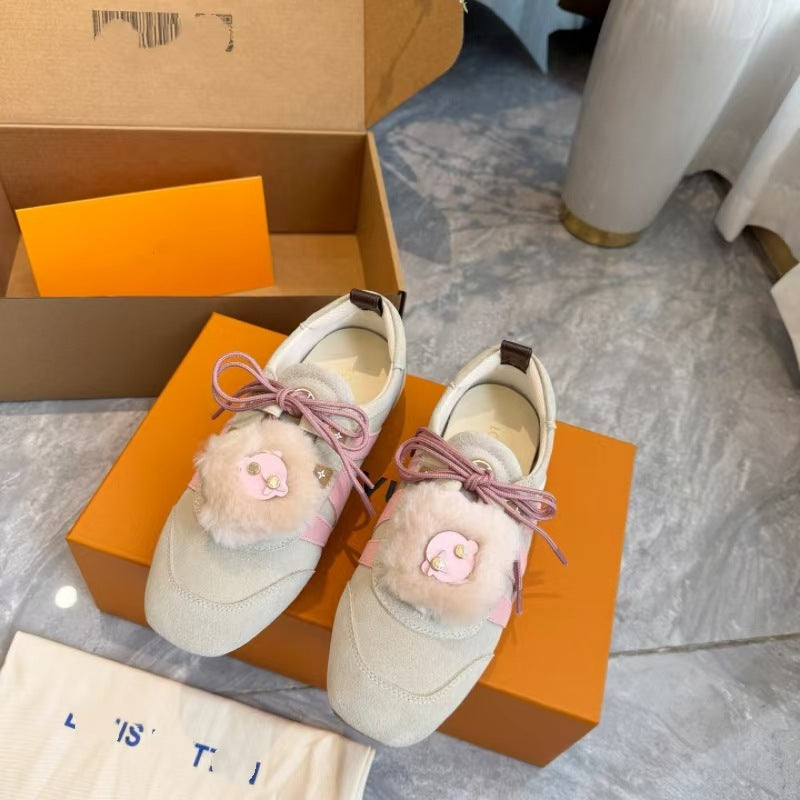 Women's High Version Heart Ballet Training Color Matching Plush Women's Casual Shoes