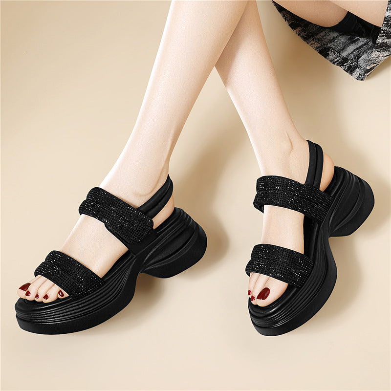 Women's Style Platform Rhinestone Increased Roman Beach Sandals
