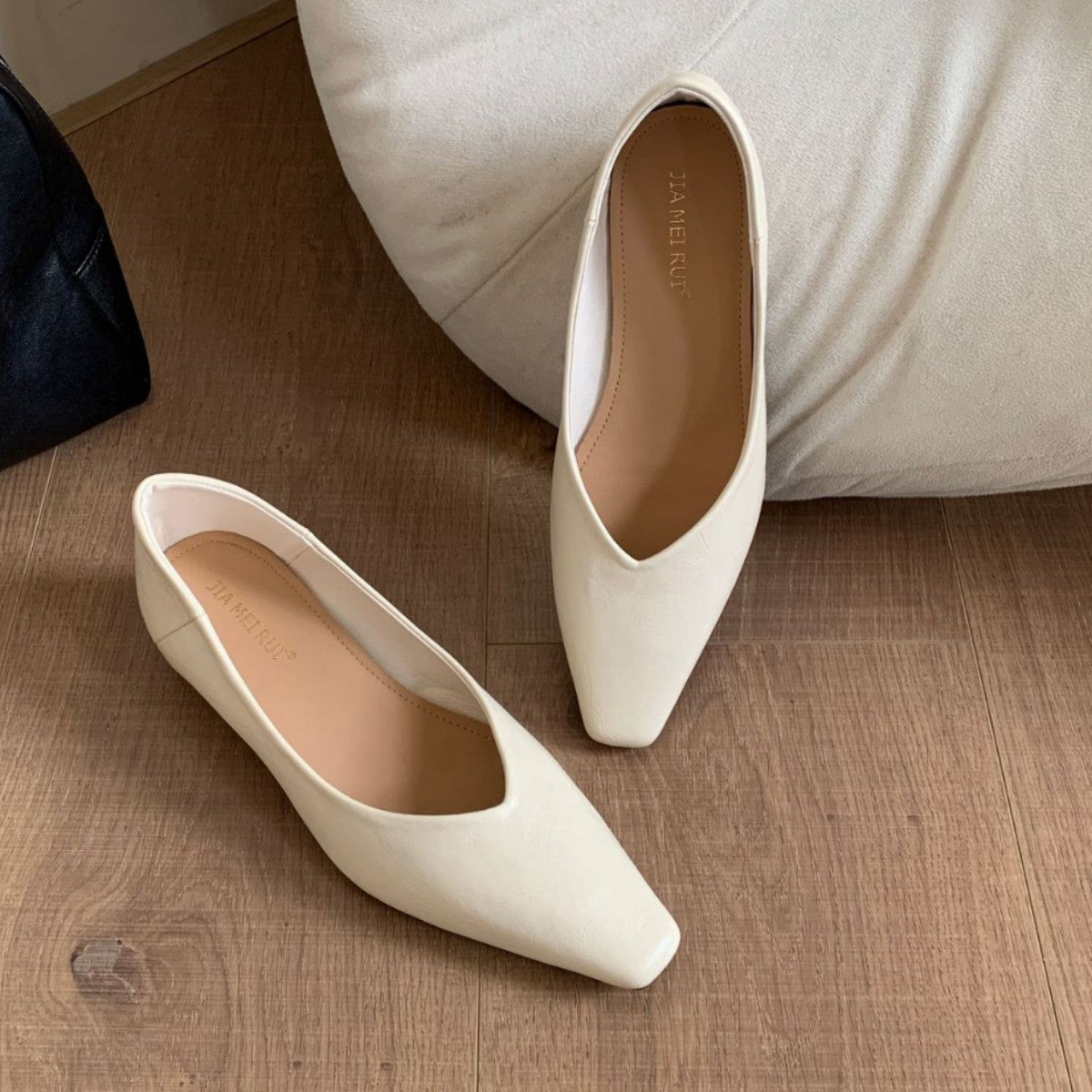 Women's Black Low Square Toe Pumps Height Increasing Insole Elegant Flat Heels
