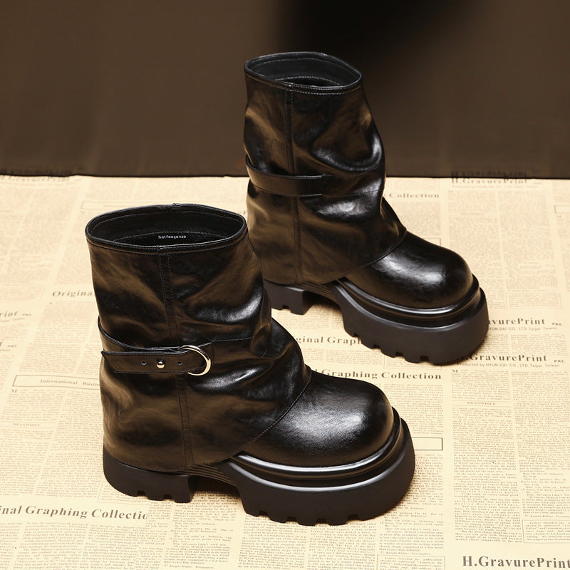 Women's Increasing Insole Fashion Martin Long Johns Tube British Women's Leather Boots