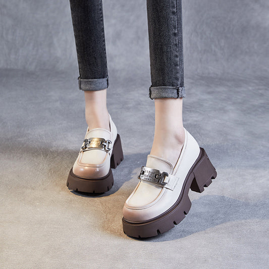 Raise The Bottom Spring Thick High Authentic British Metal Buckle Loafers