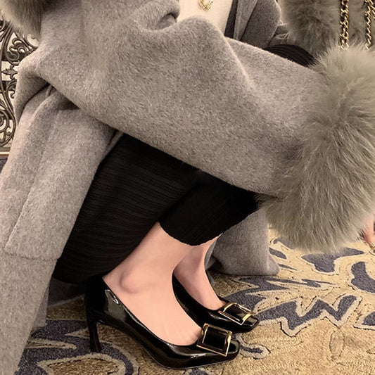 Women's High Metal Patent Pumps Chunky Commuter Women's Shoes