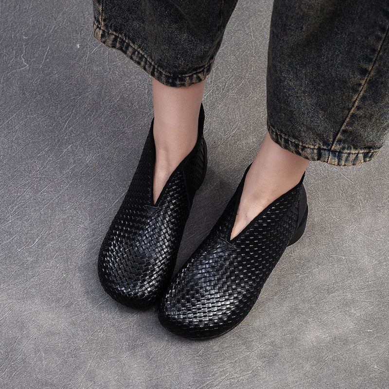 Women's Shu First Layer Cowhide Handmade Weave Vintage Women's Leather Boots