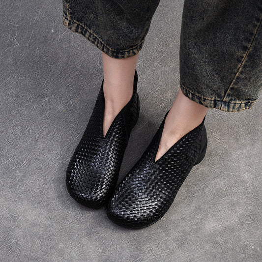 Women's Shu First Layer Cowhide Handmade Weave Vintage Women's Leather Boots