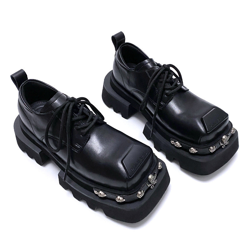 Women's & Men's Design Sense Square Toe Niche Handsome Platform Men's Casual Leather Shoes