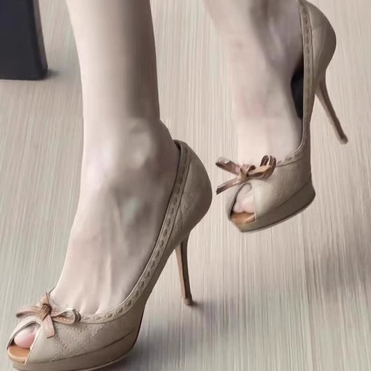 Women's Hot Fish Mouth Bow Waterproof Platform Thick High Heeled Sandals
