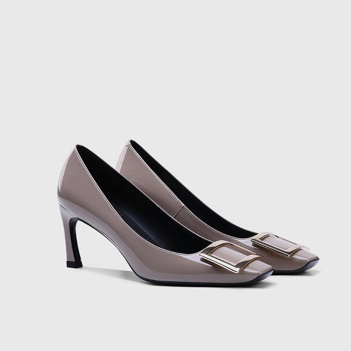 Women's Square Toe Buckle High Metal Workplace Women's Fashion Shoes