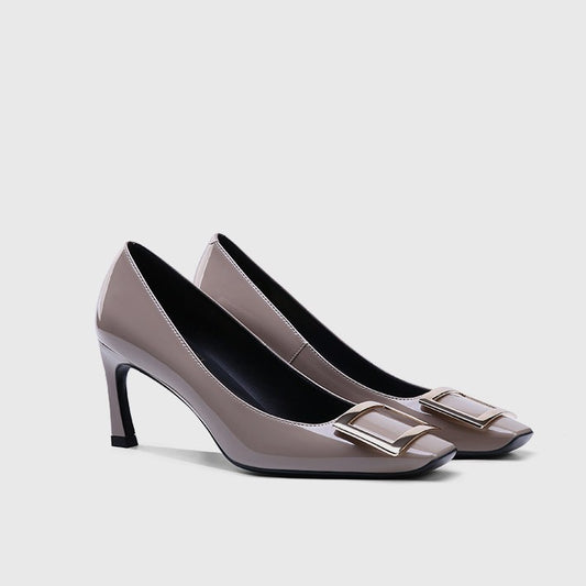 Women's Square Toe Buckle High Metal Workplace Women's Fashion Shoes