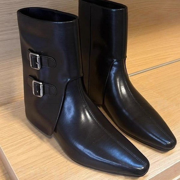 Women's Square Head Rear Zipper Martin Fashion Women's Leather Boots