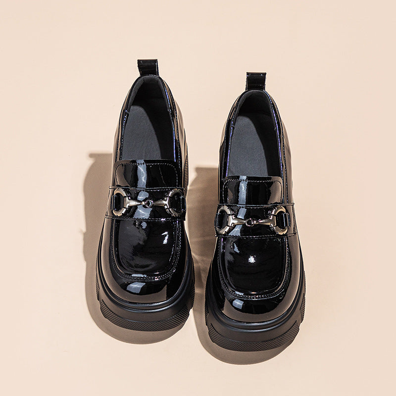 Women's Black Autumn Chunky Commuter Platform Height Increasing Loafers