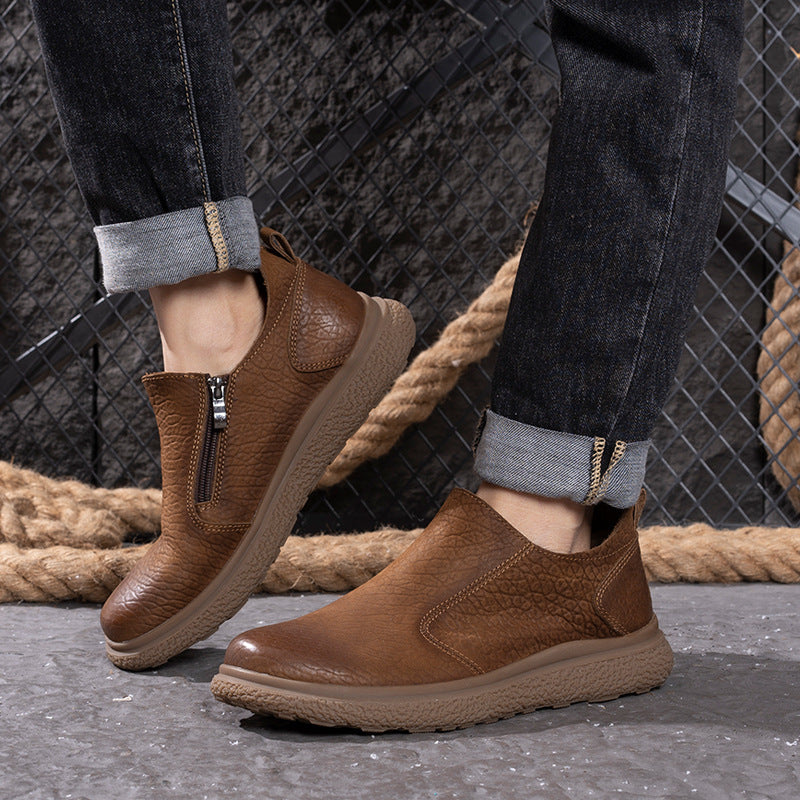 Men's Travel First Layer Cowhide Spring Soft Bottom Breathable Side Men's Casual Leather Shoes