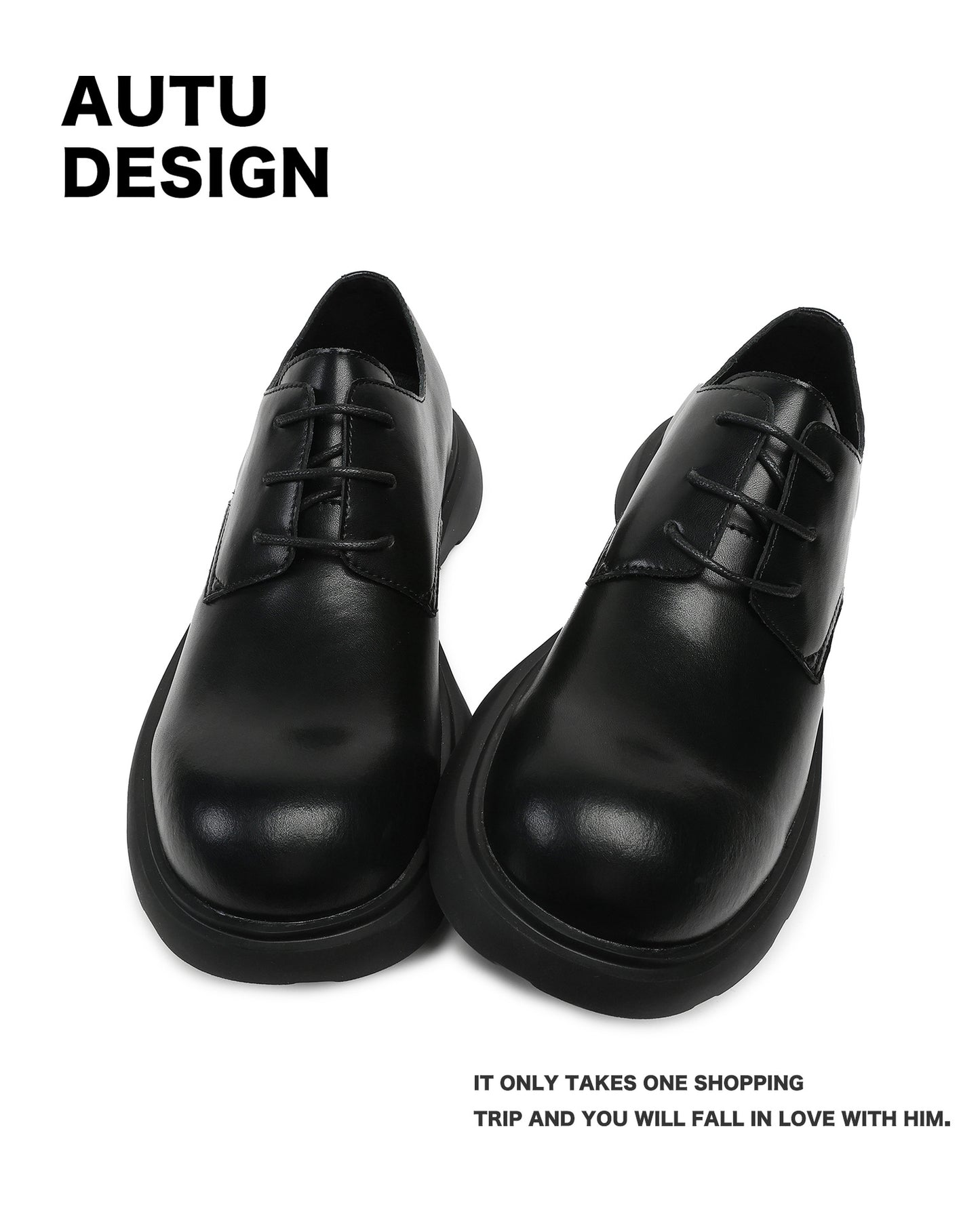 Soft Elastic Foam Bottom Mickey Derby Black Platform Height Men's Casual Leather Shoes