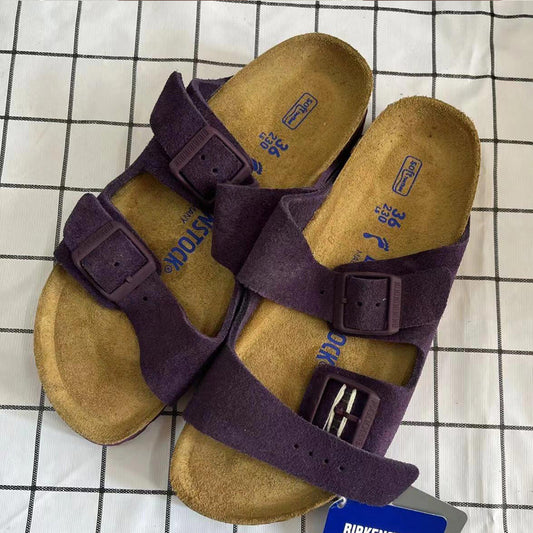 Purple Thick Bottom Double Buckle Soft Slippers