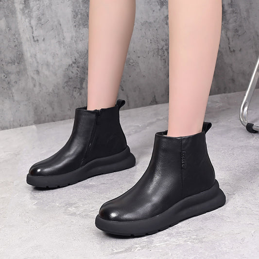Bottom Fleece-lined Warm First Layer Cowhide Snow Boots