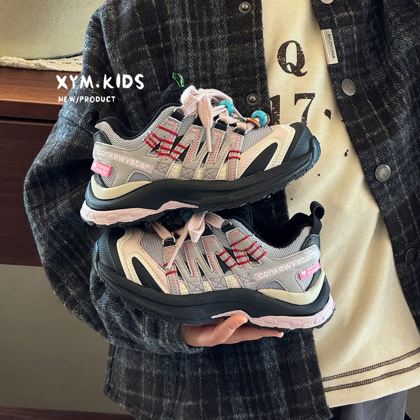 Children's Spring Dad Fashion Beaded Mesh Boys Mountain Casual Shoes