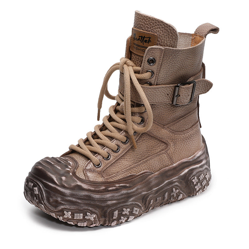 Women's First Layer Cowhide Platform Short Height Increasing Boots