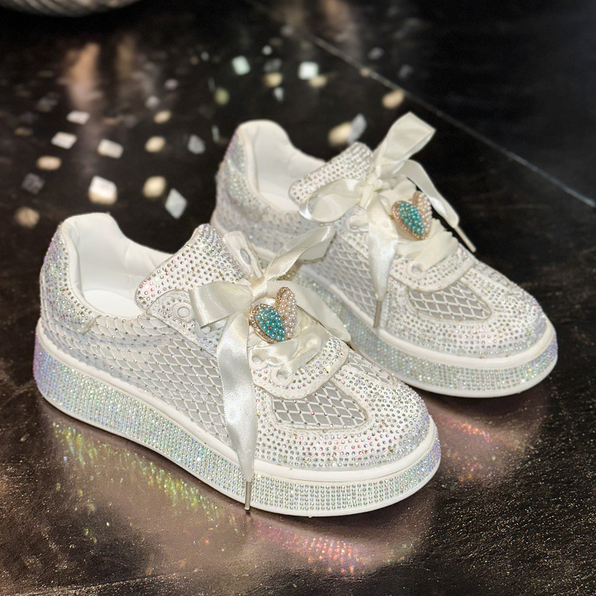 Women's Rhinestone Fashion Lace Up Platform Board Women's Sports Shoes