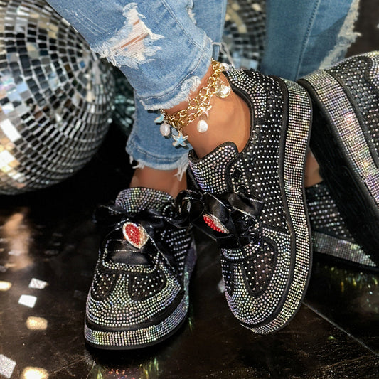 Women's Rhinestone Fashion Lace Up Platform Board Women's Sports Shoes