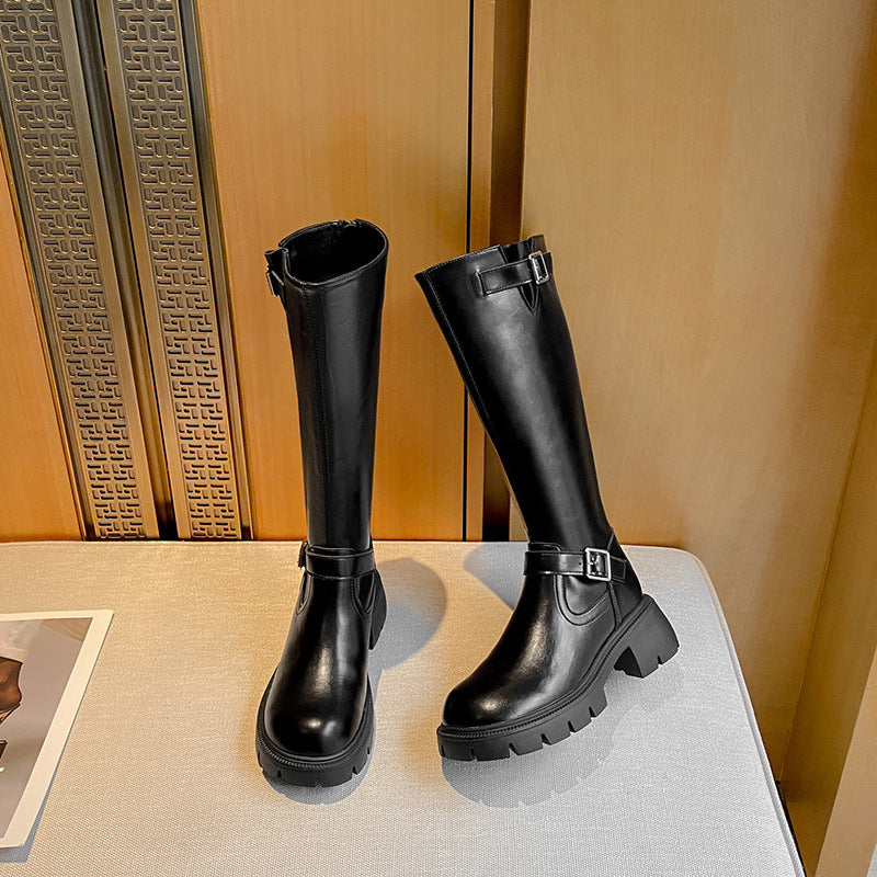 Women's Size Up To Knight Thick Legs High Leg Bottom Female Women's Leather Boots