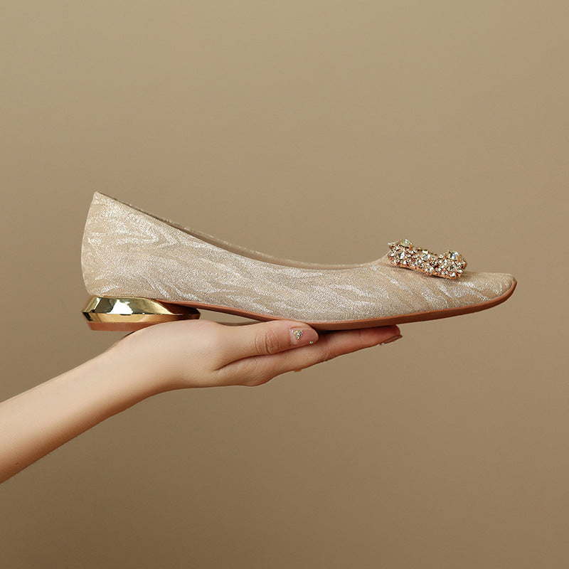 Female Dress Bride Crystal Low Chunky Women's Shoes