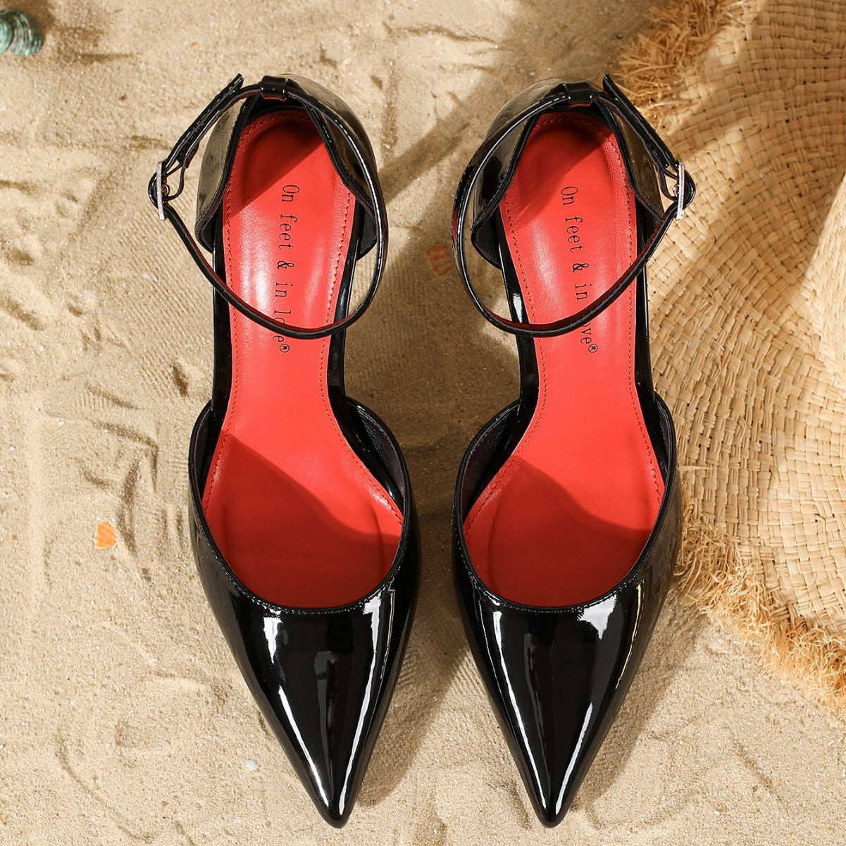 Women's Summer Buckle Wine Red Hollowed Fashion Heels