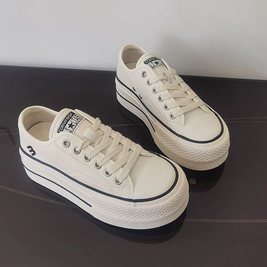 Women's Genuine Platform White Spring Lace Up Sneakers