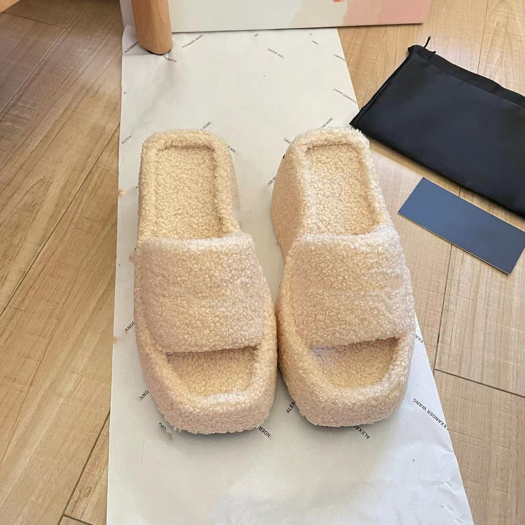 Women's Thick Bottom Fur Height Increasing Wedge Slippers
