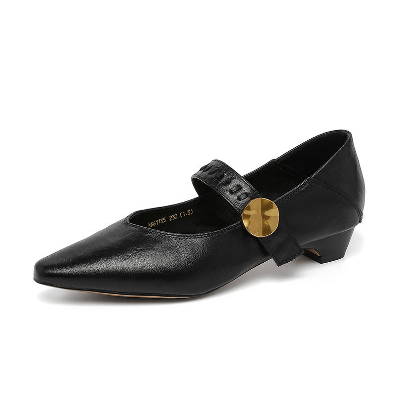 Women's Spring Pointed Toe Western Style Cowhide French Low Velcro Shallow Women's Casual Shoes