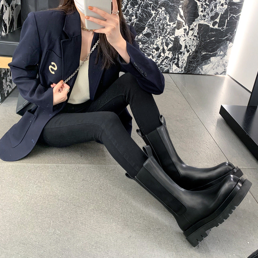 Women's Genuine Chelsea Thick Bottom Fleece-lined Martin Boots