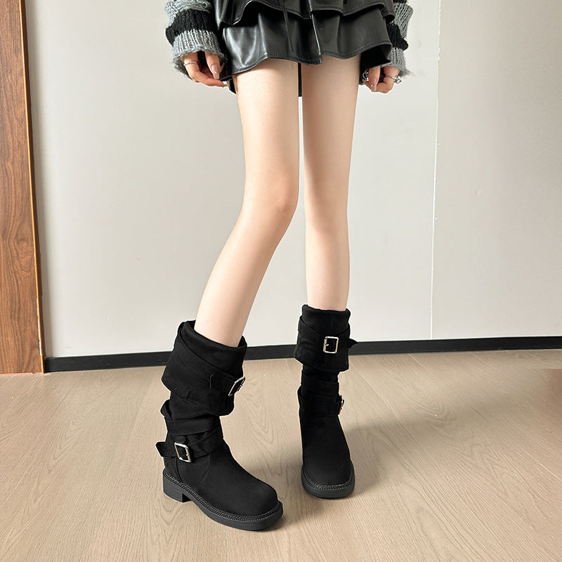 Women's Style Fashion Slimming Chunky Platform Below The Knee Knee-high Height Boots
