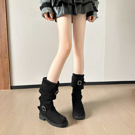 Women's Style Fashion Slimming Chunky Platform Below The Knee Knee-high Height Boots