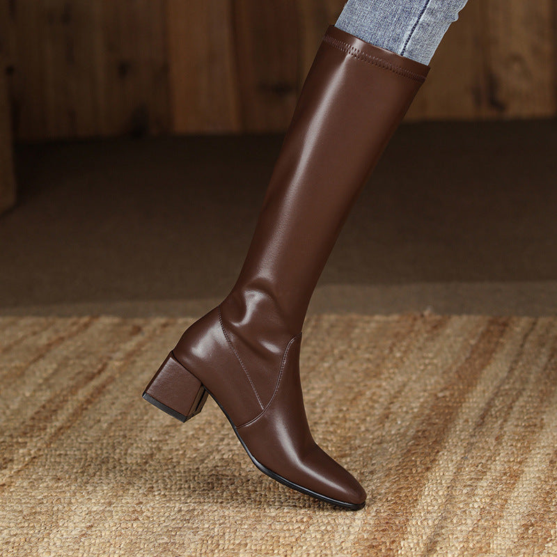 Women's Large Size Knee-high Stretch Skinny Long Women's Leather Boots