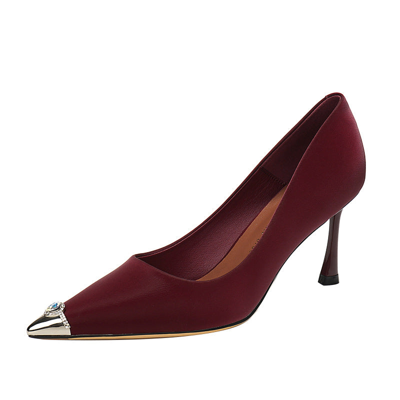 Women's Metal Toe Cap Diamond Sheepskin French High Women's Shoes