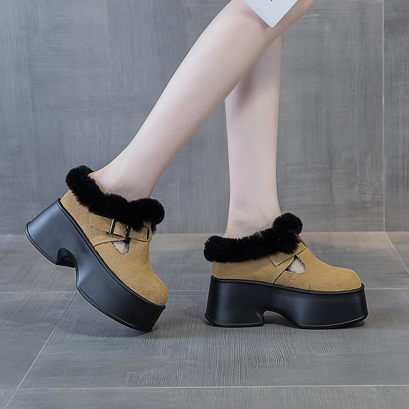 Women's Toe Cap Semi Height Increasing Fashion Buckle Slippers