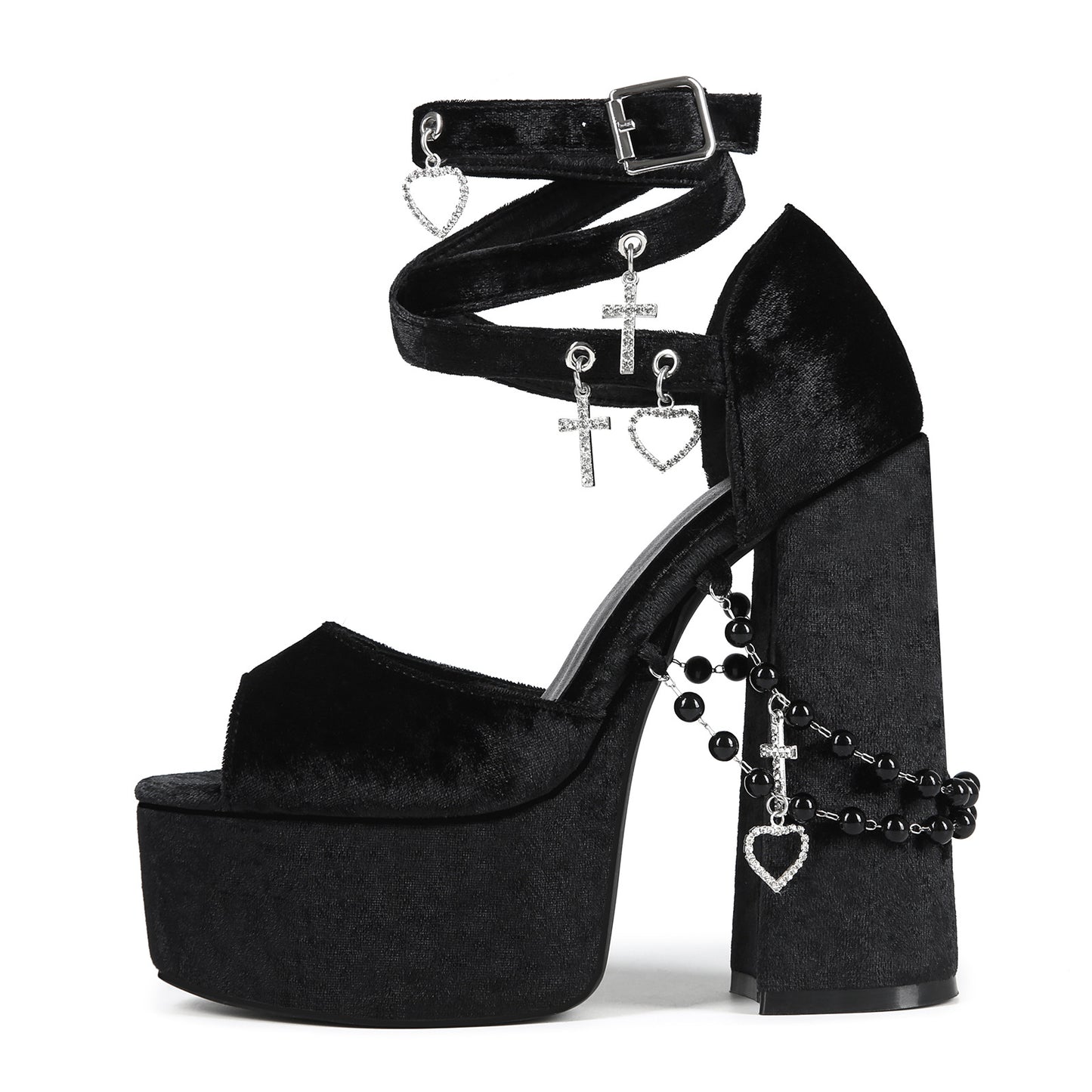 Women's Sexy Veet Dark Pearl Large Size Platform High Heeled Sandals