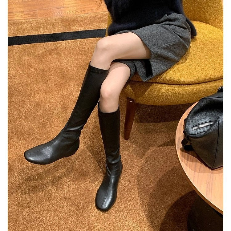 Women's Grape Mom Fashionable Round Toe Soft Stretch Thin Leggings Women's Leather Boots