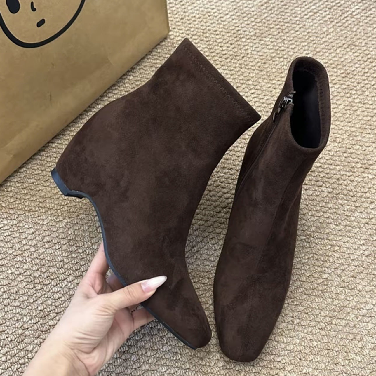 Cat Height Increasing Insole Small Super Soft French Short Tube Women's Leather Boots