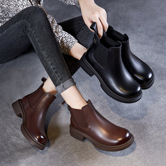 Temperament Commuter Genuine Booties Versatile Slip-on Boots