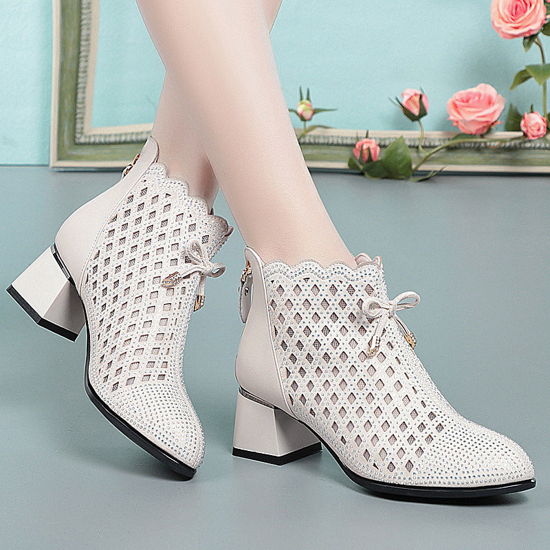 Women's Ankle Genuine Hollowed Toe Box Chunky Sandals