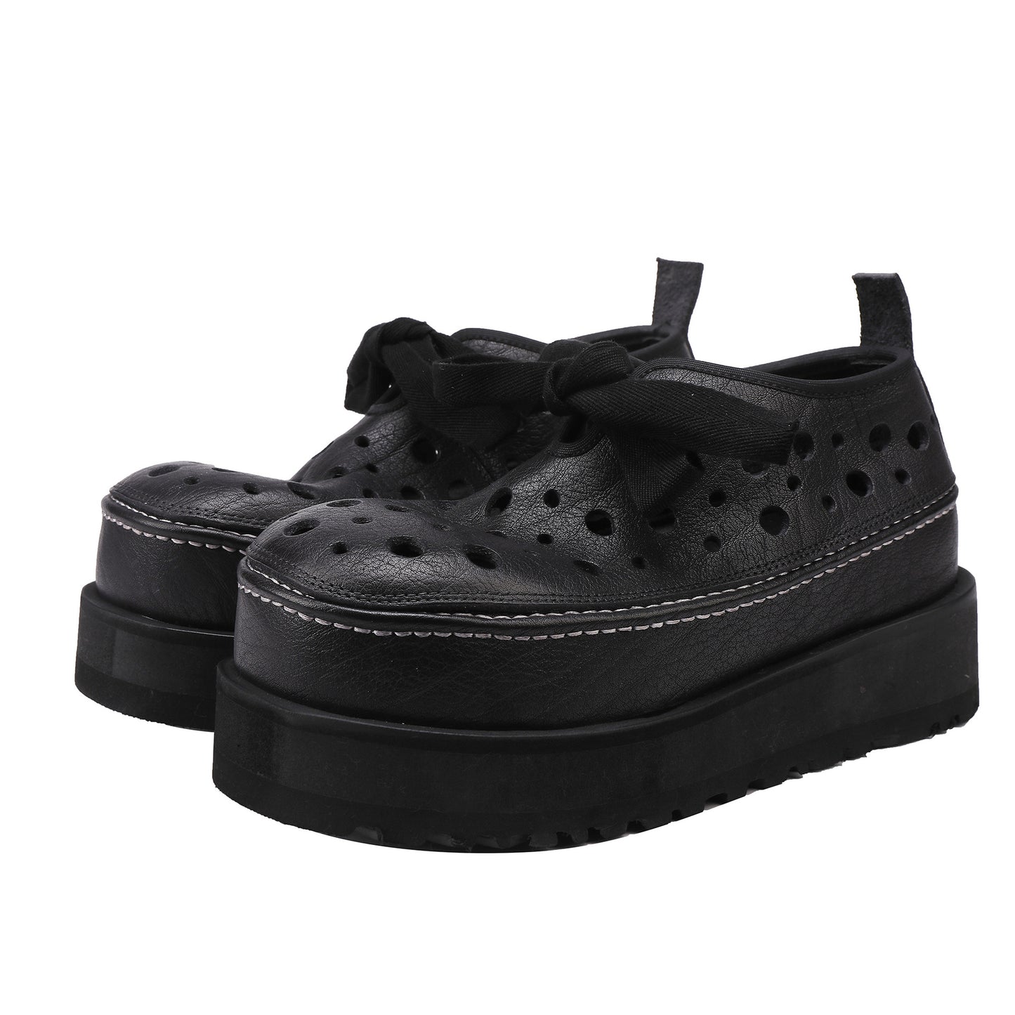 Women's Hole Elephant Pattern Top Layer Cowhide Platform Sandals
