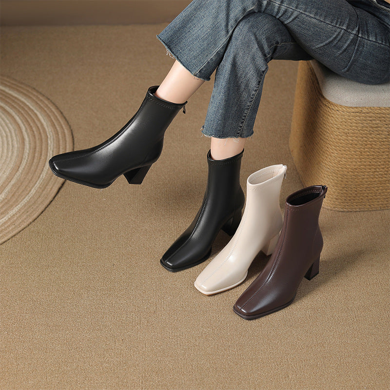 Women's Skinny Fashion Simple Temperament Back Zipper French Boots