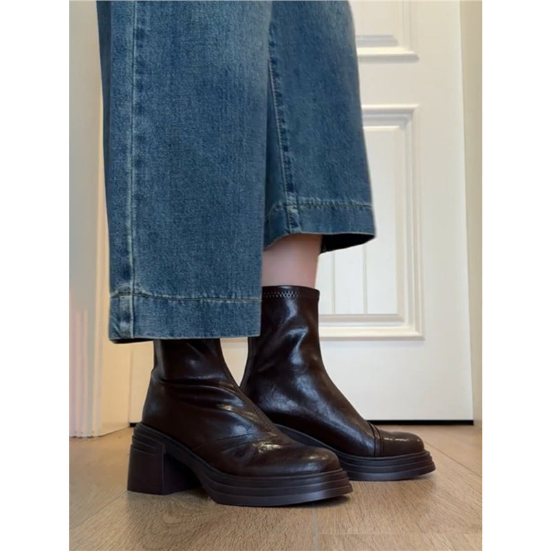 Women's Martin Booties Fleece Thickened Bottom Soft Thin Height Women's Leather Boots