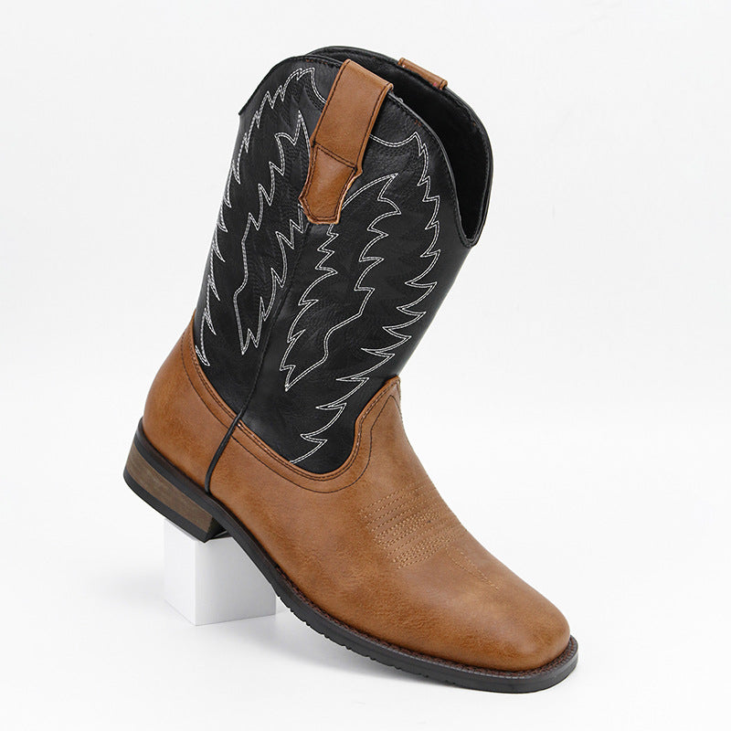 Men's Western Denim Square Toe Embroidery Machine Boots