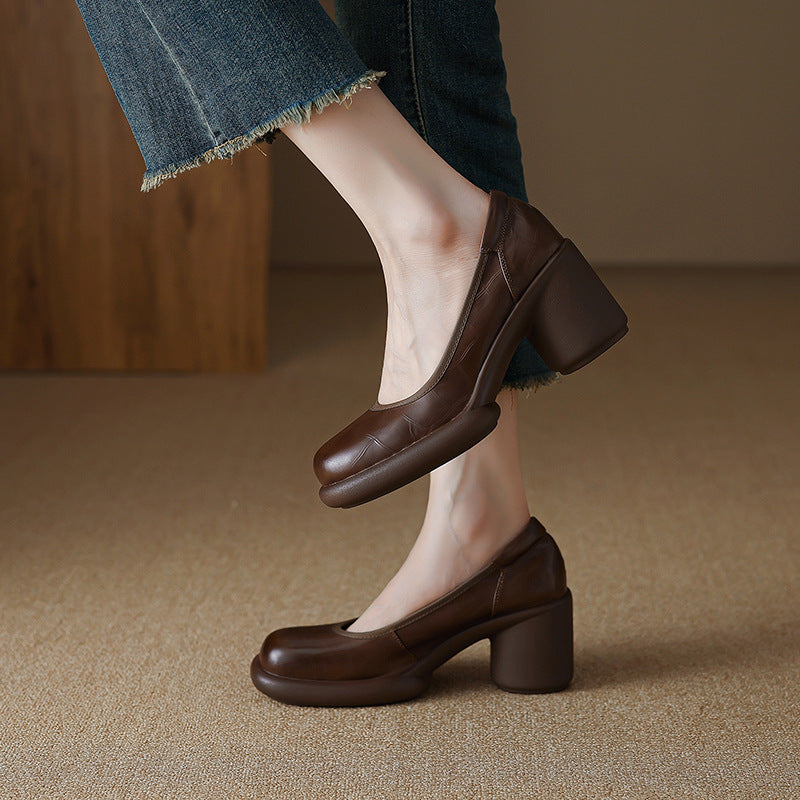 Women's Style Genuine Elegant Low-cut Chunky Platform Women's Fashion Shoes